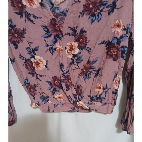American Eagle Top Small Mauve Pink Floral Crossover Long Sleeve Blouse Womens M - Picture 3 of 8